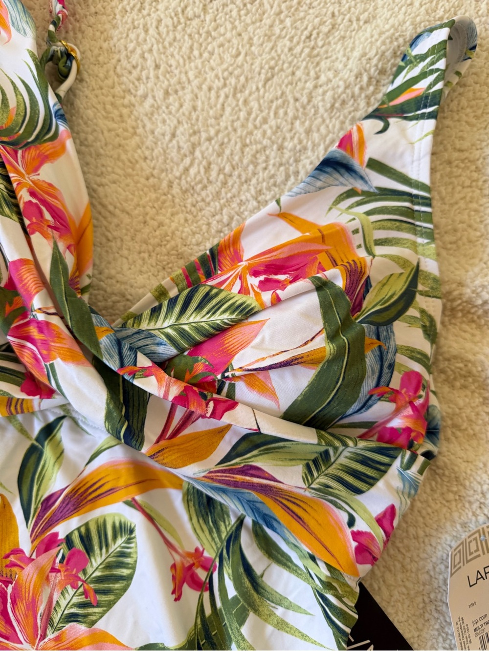 Liz Claiborne Tropical Floral Tankini Set - White Multi & blue bottoms Large - Picture 2 of 7